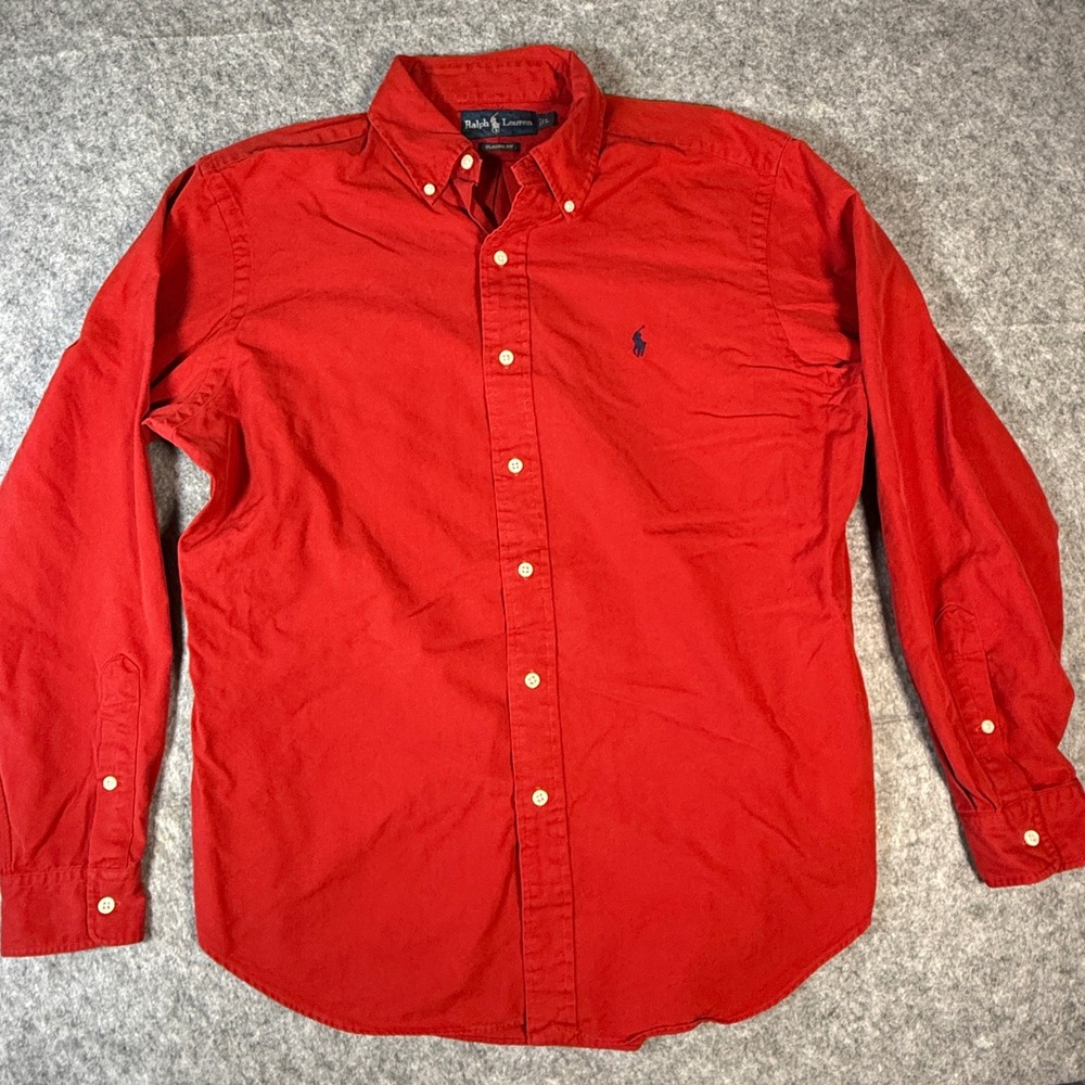 Ralph Lauren Button Down Mens L Red Classic Fit Cotton Oxford Long Sleeve Pony